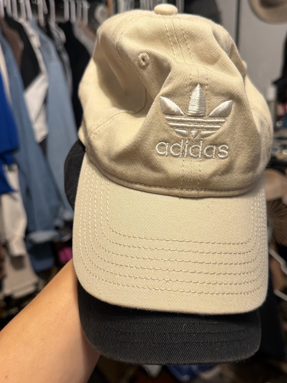 adidas Trefoil Cotton Cap in Light Gray and Black